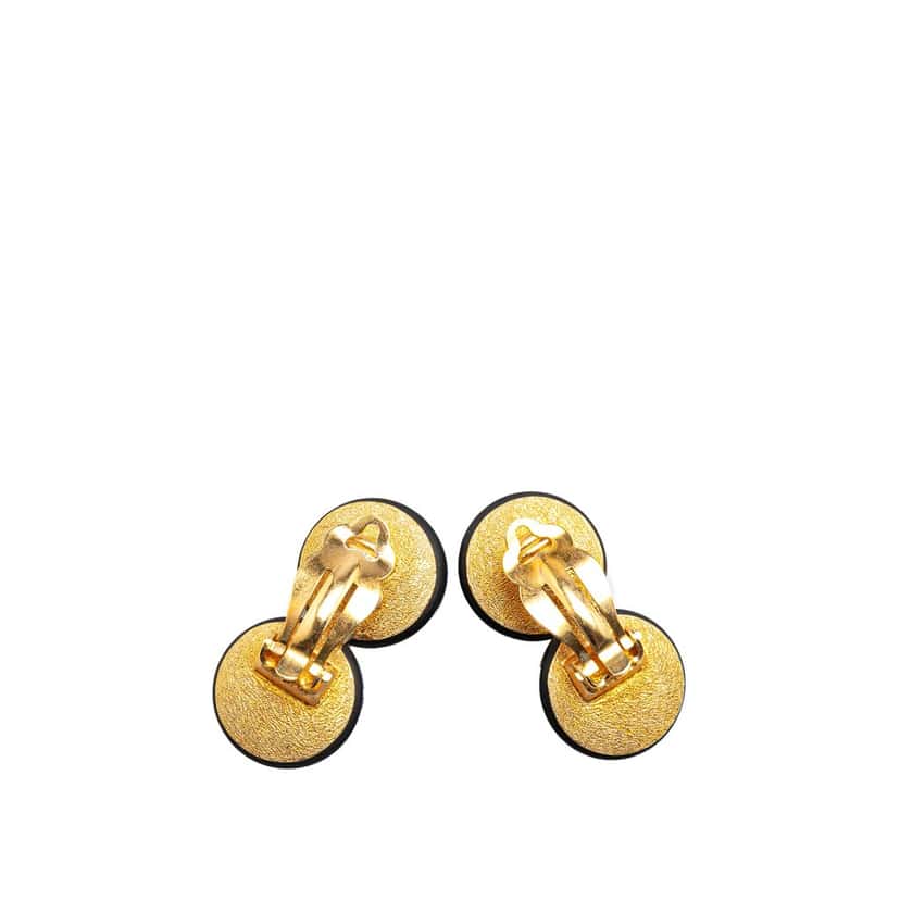 Chanel Gold Plated Enamel CC Double Disc Clip On Earrings Black Good condition - Back View