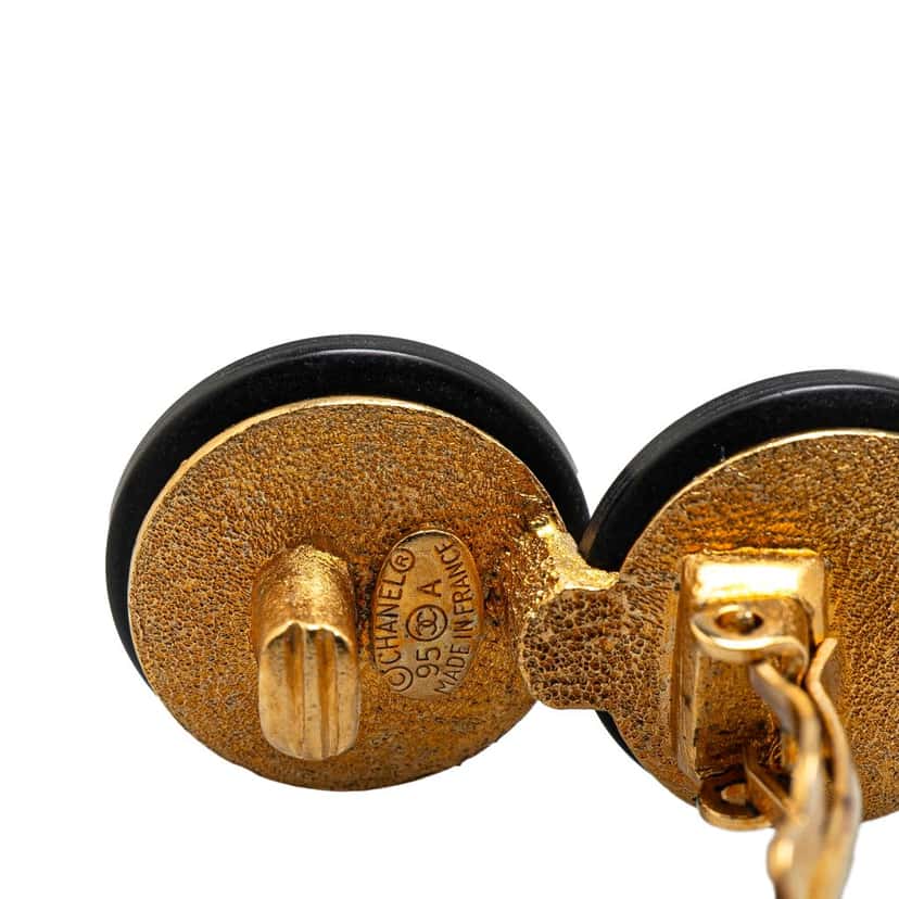 Chanel Gold Plated Enamel CC Double Disc Clip On Earrings Black Good condition - Inside View