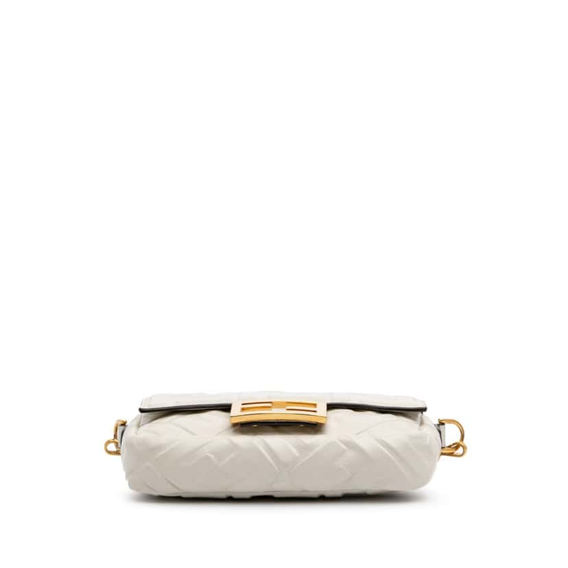 Fendi Mini Zucca Embossed Leather Baguette Satchel White Leather Very good condition - Inside View