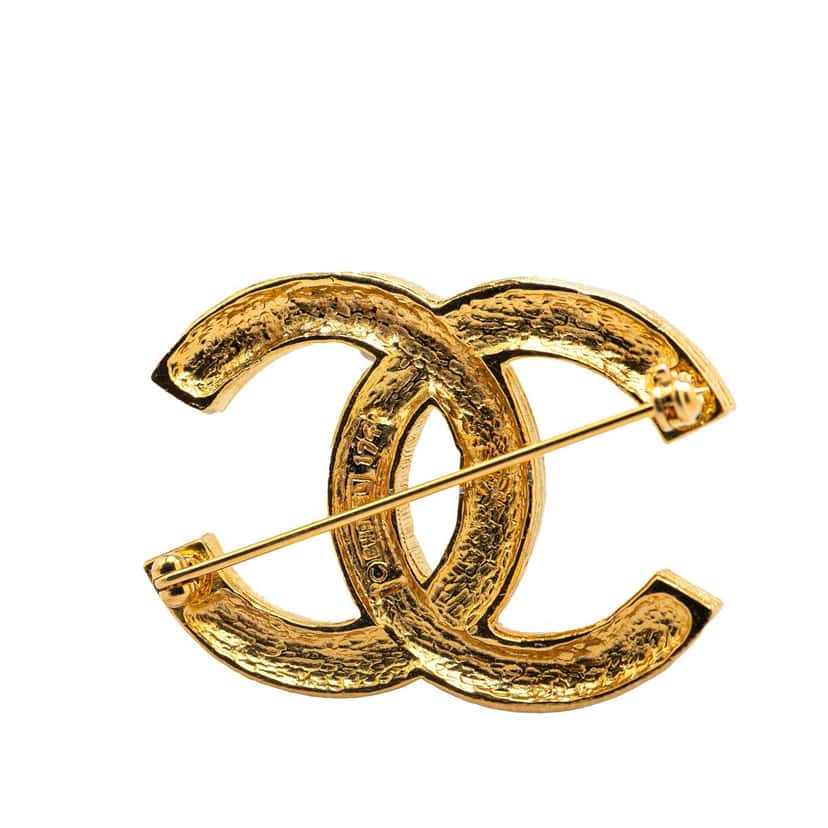 Chanel Gold Plated Rhinestone CC Brooch Gold Metal Good condition - Inside View