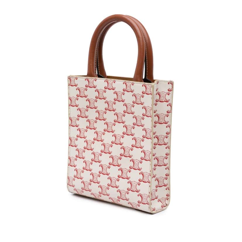 Celine Mini Triomphe Coated Canvas Vertical Cabas Satchel White Canvas Very good condition - Back View