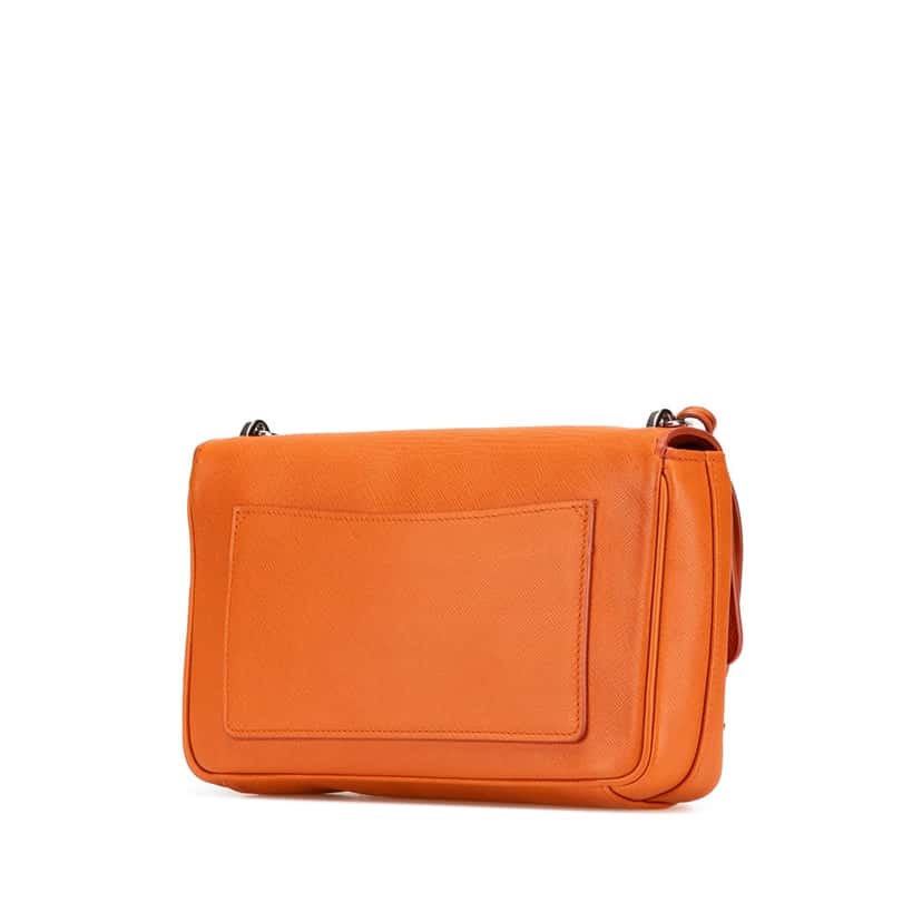 Prada Saffiano Sound Lock Crossbody Orange Leather Good condition - Back View
