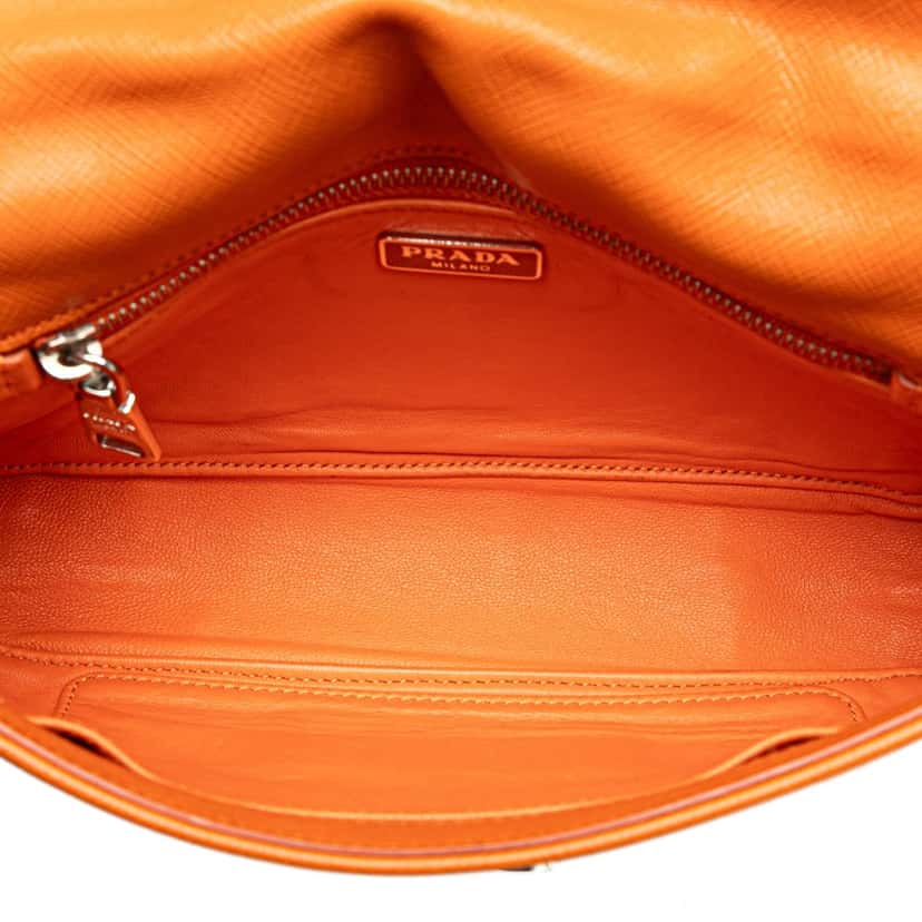 Prada Saffiano Sound Lock Crossbody Orange Leather Good condition - Model View