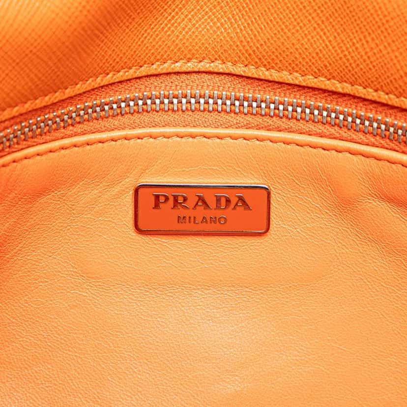 Prada Saffiano Sound Lock Crossbody Orange Leather Good condition - Box View