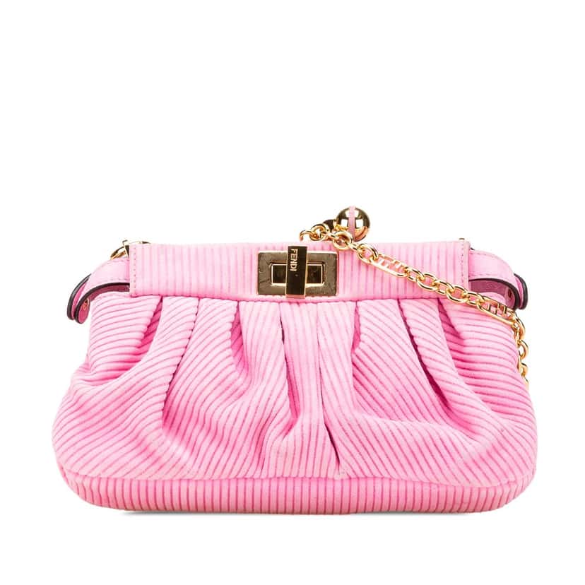 Fendi Small Embossed Suede Peekaboo Click Clutch on Chain Pink Leather Good condition - Front View