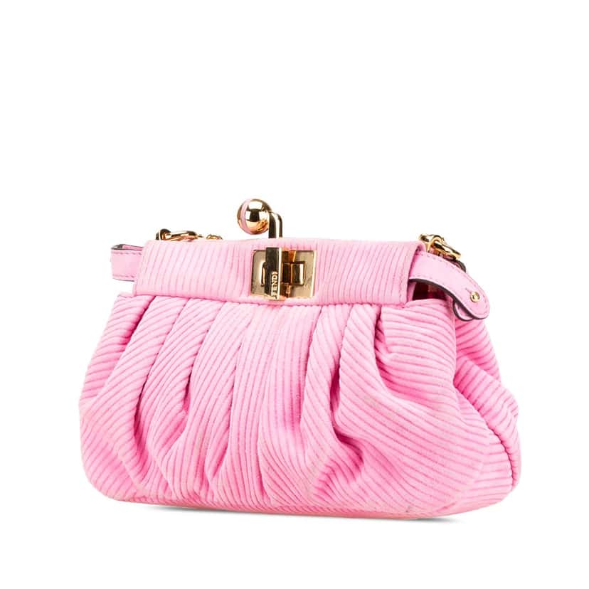 Fendi Small Embossed Suede Peekaboo Click Clutch on Chain Pink Leather Good condition - Back View
