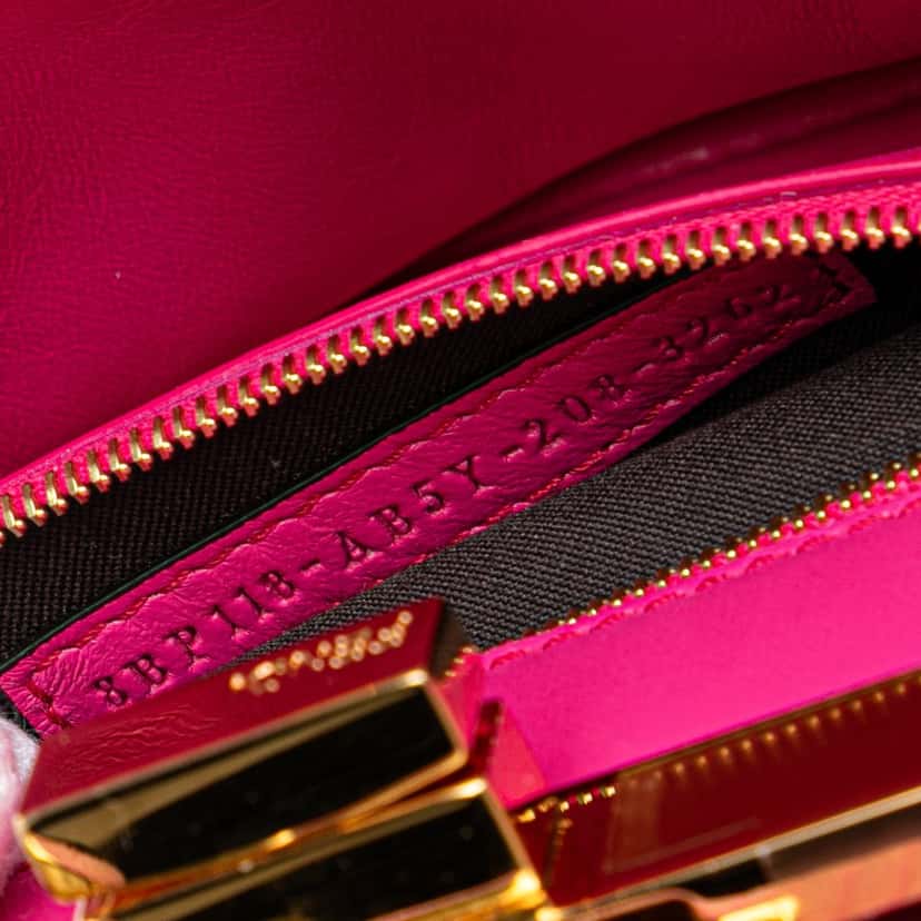 Fendi Small Embossed Suede Peekaboo Click Clutch on Chain Pink Leather Good condition - Box View