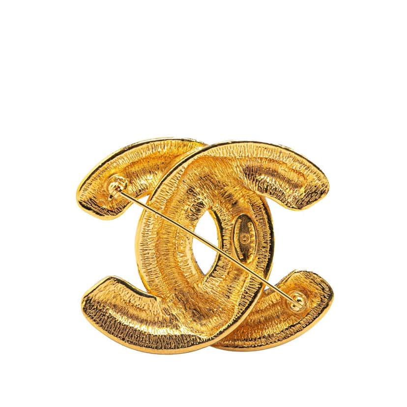 Chanel CC Gold Plated Quilted Brooch Gold Metal Good condition - Back View