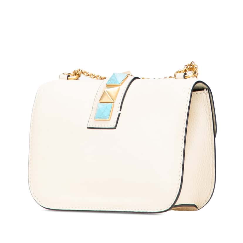 Valentino Small Leather Rockstud Glam Lock Crossbody White Leather Good condition - Back View