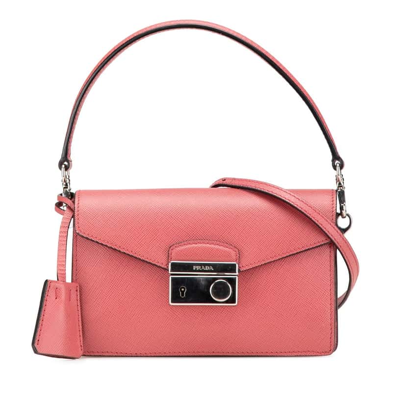 Prada Mini Saffiano Lux Sound Satchel Pink Leather Good condition - Front View