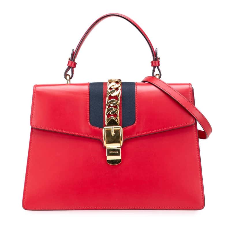 Gucci Medium Leather Sylvie Top Handle Bag Red Leather Good condition - Front View