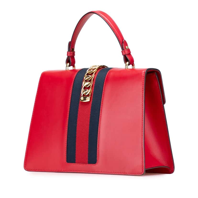 Gucci Medium Leather Sylvie Top Handle Bag Red Leather Good condition - Back View