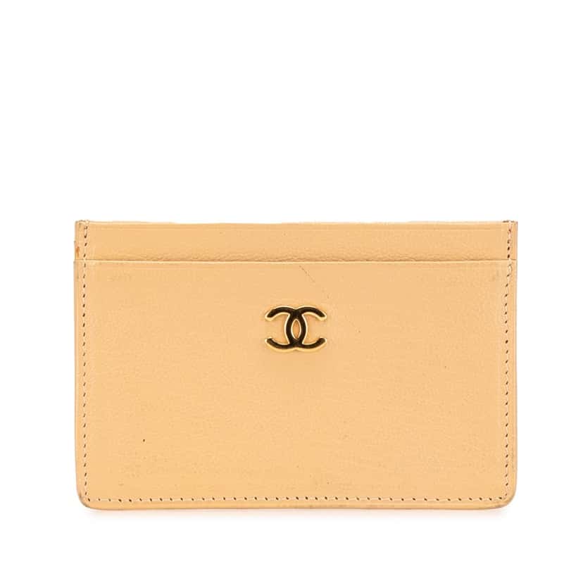 Chanel CC Calfskin Card Holder Yellow Leather Good condition - Front View
