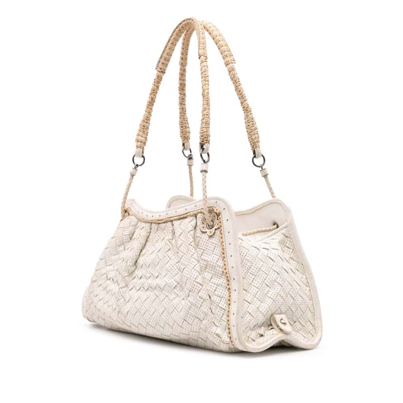 Bottega Veneta Woven Perforated Leather Shoulder Bag White Leather Good condition - Back View