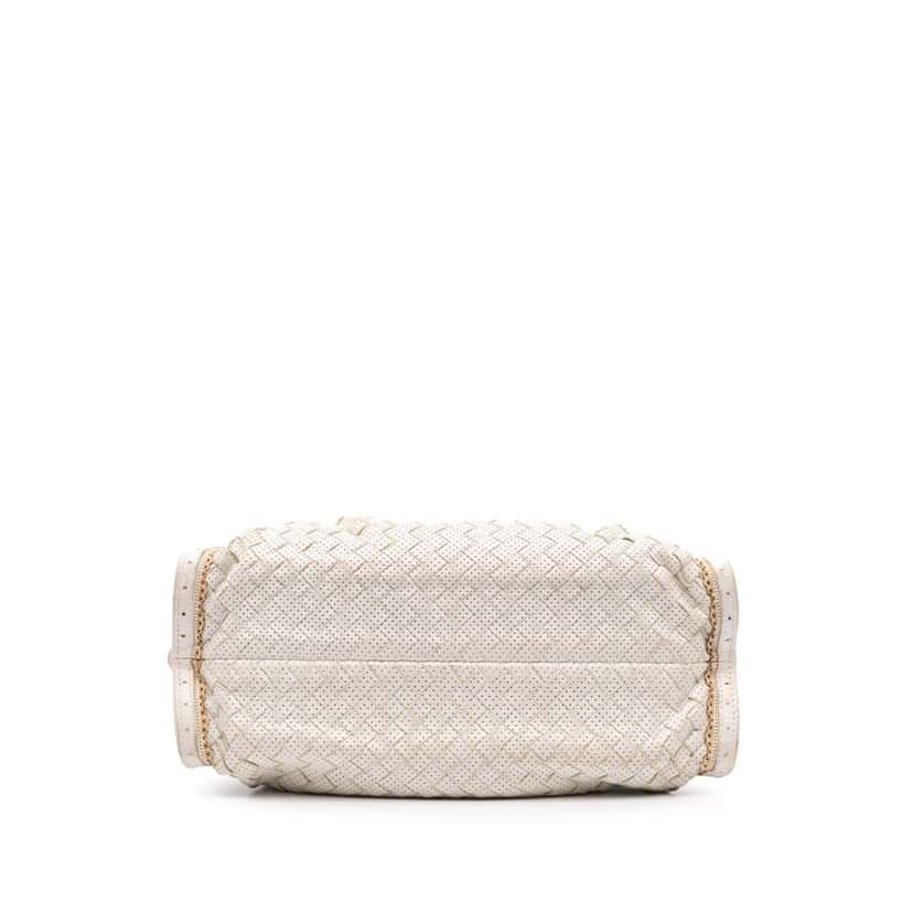 Bottega Veneta Woven Perforated Leather Shoulder Bag White Leather Good condition - Inside View