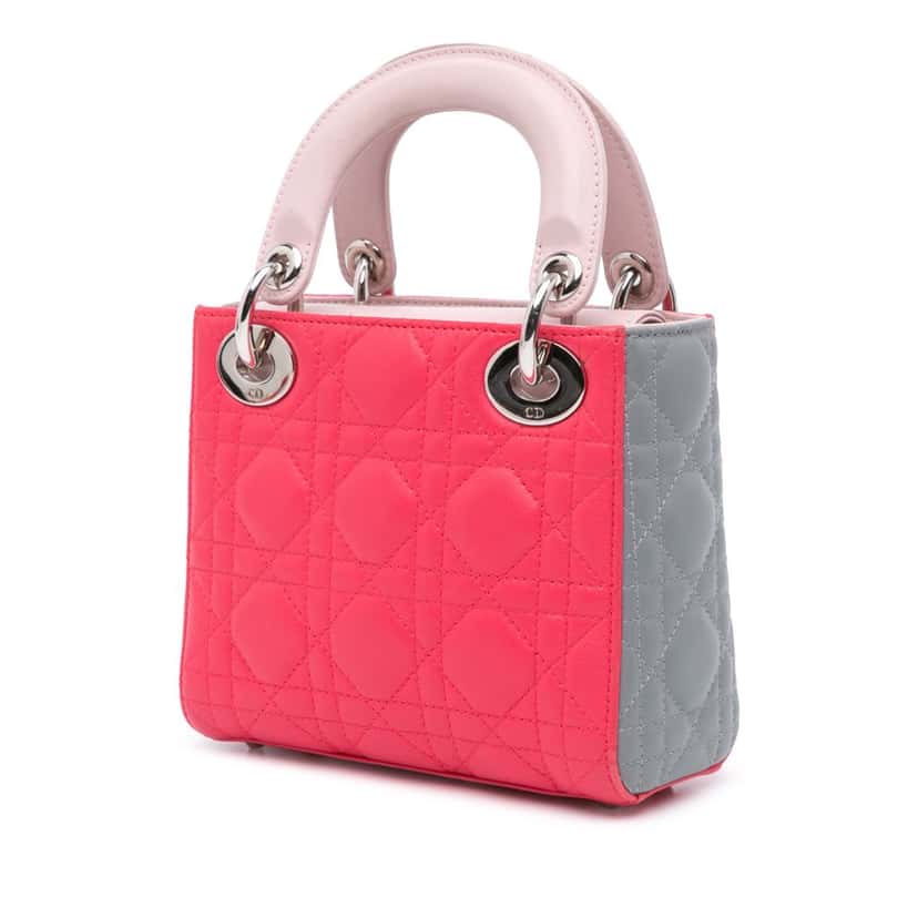 Dior Mini Tricolor Lambskin Cannage Lady Dior Pink Leather Good condition - Back View