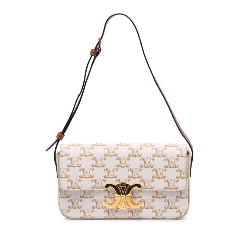 Celine Triomphe Coated Canvas Claude Shoulder Bag White Canvas Good condition - Front View
