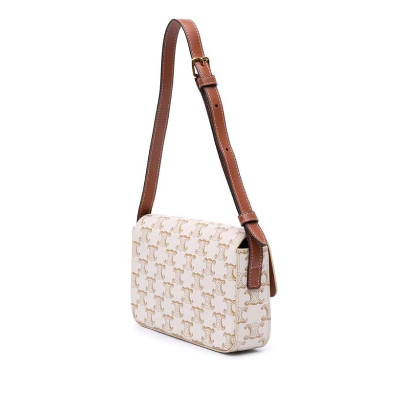 Celine Triomphe Coated Canvas Claude Shoulder Bag White Canvas Good condition - Back View