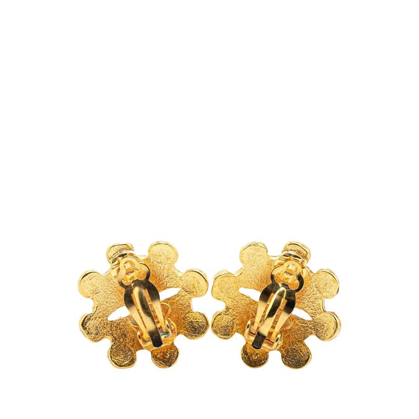 Chanel Gold Plated CC Flower Clip On Earrings Gold Metal Good condition - Back View
