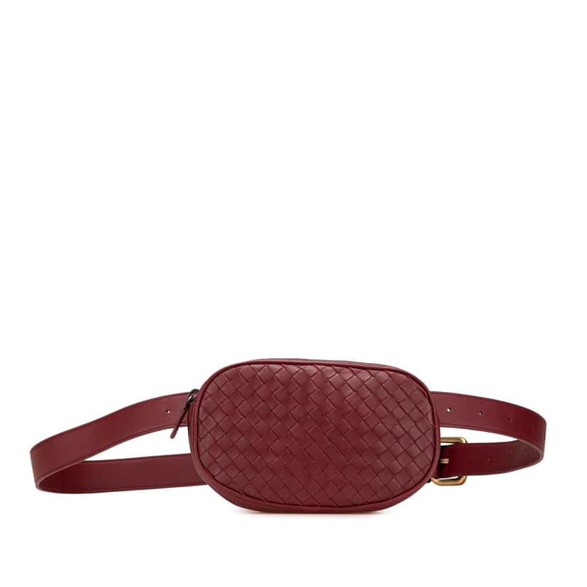 Bottega Veneta Nappa Intrecciato Belt Bag Red Leather Good condition - Front View