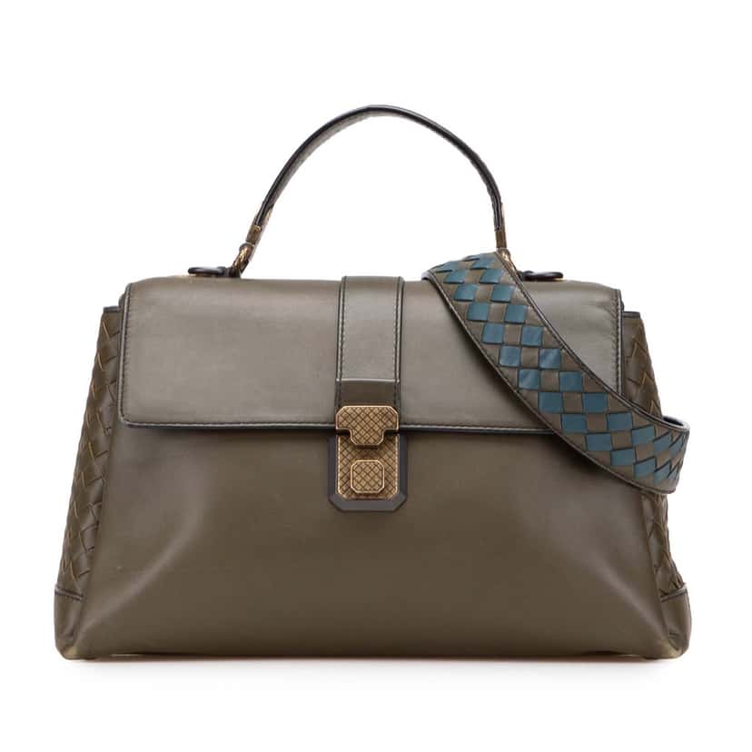 Bottega Veneta Medium Intrecciato Trimmed Nappa Piazza Satchel Brown Leather Good condition - Front View