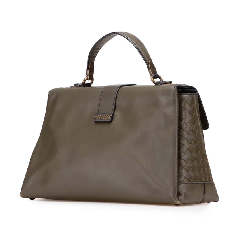 Bottega Veneta Medium Intrecciato Trimmed Nappa Piazza Satchel Brown Leather Good condition - Back View