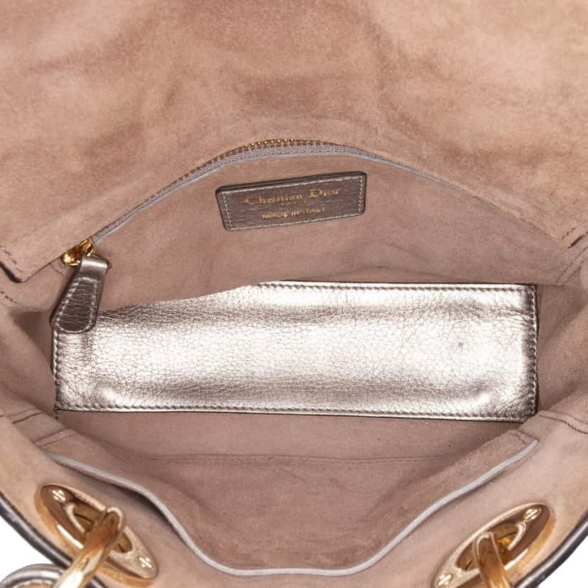Dior Small Metallic Grained Calfskin Cannage Supple Lady Dior Silver Leather Good condition - Model View