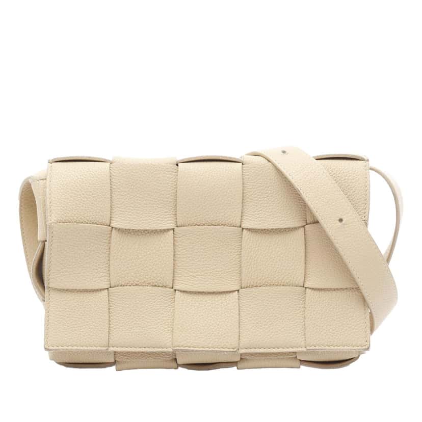 Bottega Veneta Grained Calfskin Intrecciato Cassette Crossbody Brown Leather Good condition - Front View