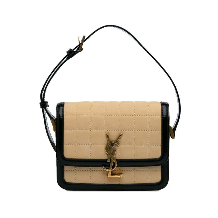 Saint Laurent Small Quilted Suede Solferino Satchel In Box Brown Leather Good condition - Front View