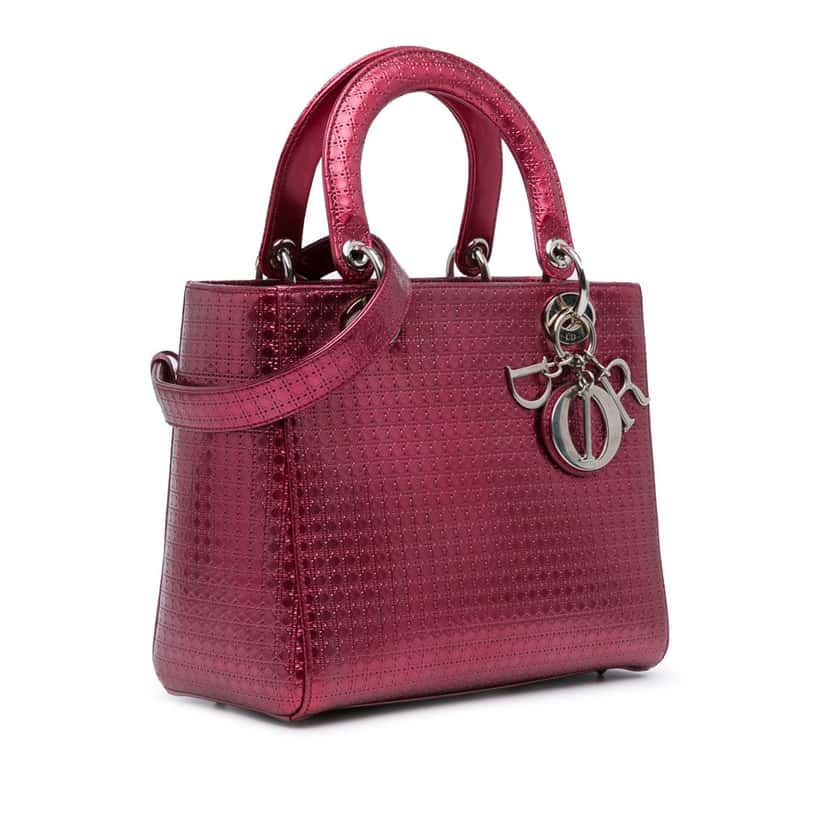 Dior Medium Metallic Patent Microcannage Lady Dior Pink Leather Good condition - Back View