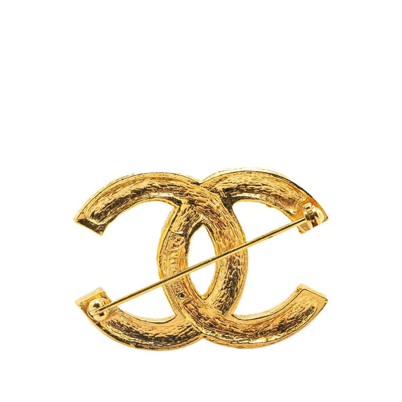 Chanel Gold Plated CC Rhinestones Turn Lock Brooch Gold Metal Good condition - Back View