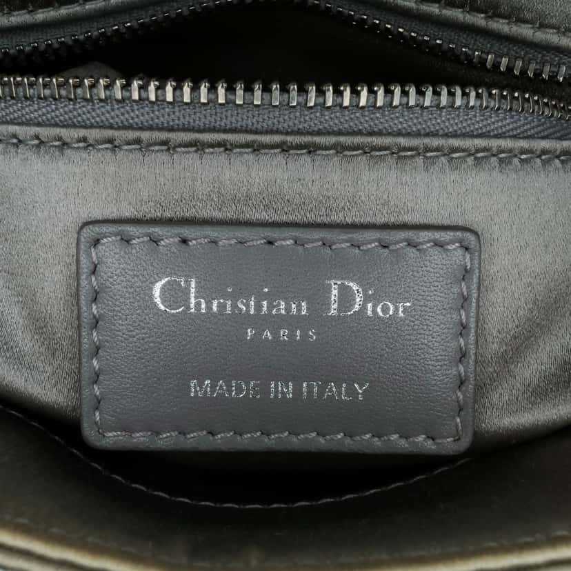 Dior Mini Satin Cannage Strass Crystal Embellished Lady Dior Grey Satin Good condition - Box View