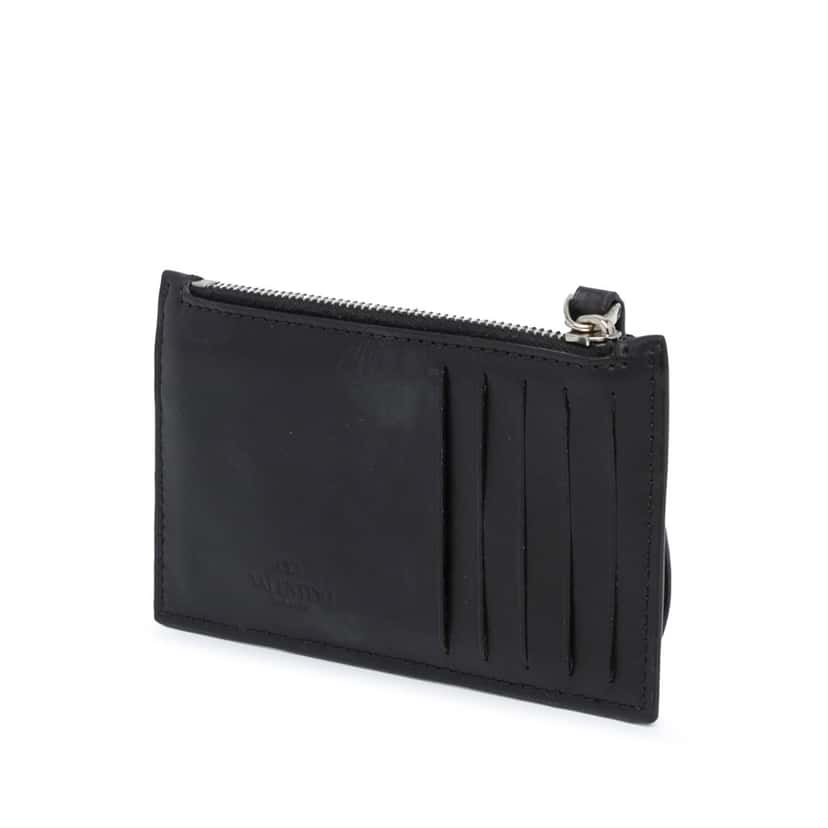 Valentino Leather VLTN Zip Card Holder Black Leather Very good condition - Back View