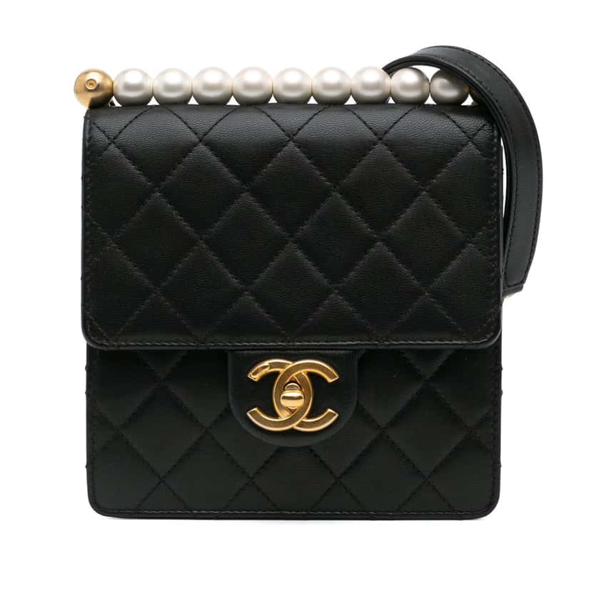 Chanel Small Lambskin Chic Pearls Flap Black Leather Good condition - Front View