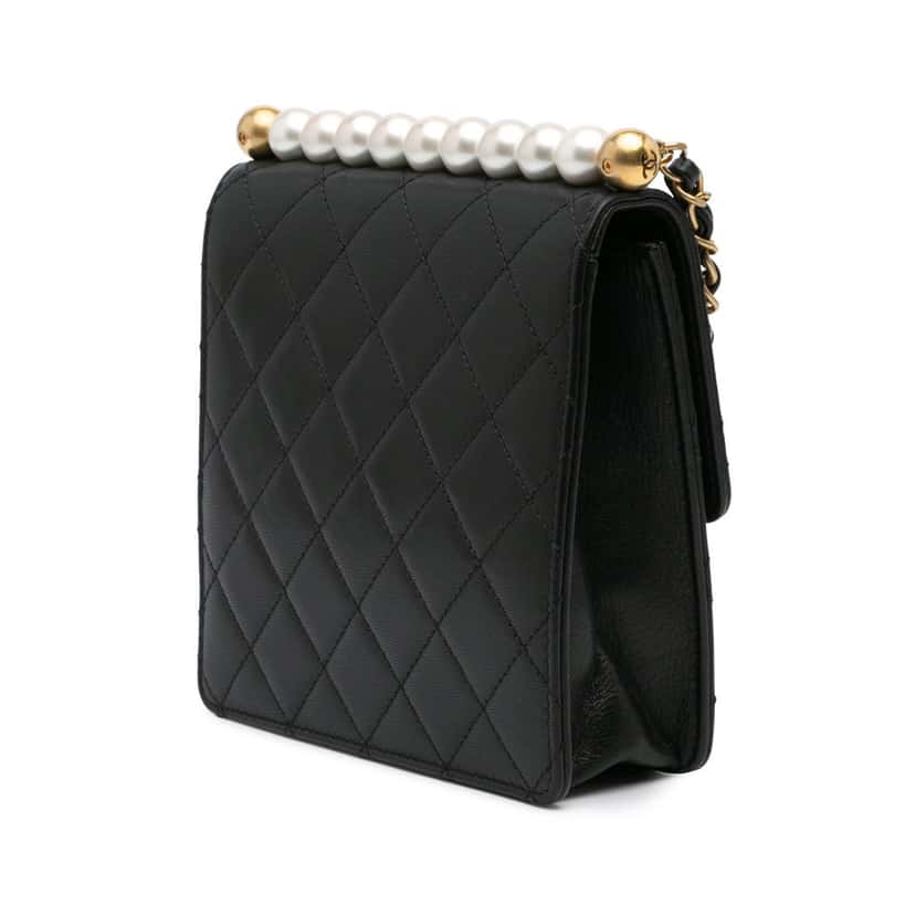 Chanel Small Lambskin Chic Pearls Flap Black Leather Good condition - Back View