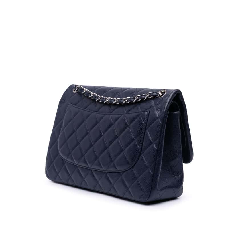 Chanel Jumbo Classic Caviar Double Flap Blue Leather Good condition - Back View
