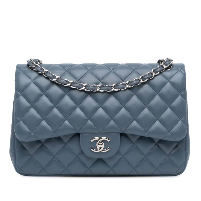 Chanel Jumbo Classic Lambskin Double Flap Blue Leather Good condition - Front View