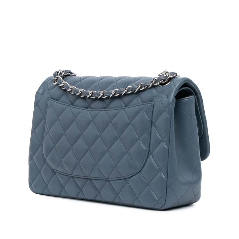 Chanel Jumbo Classic Lambskin Double Flap Blue Leather Good condition - Back View