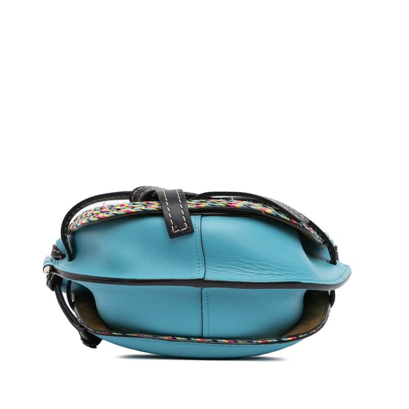 Loewe Small Raffia and Calfskin Gate Crossbody Blue Leather Good condition - Inside View