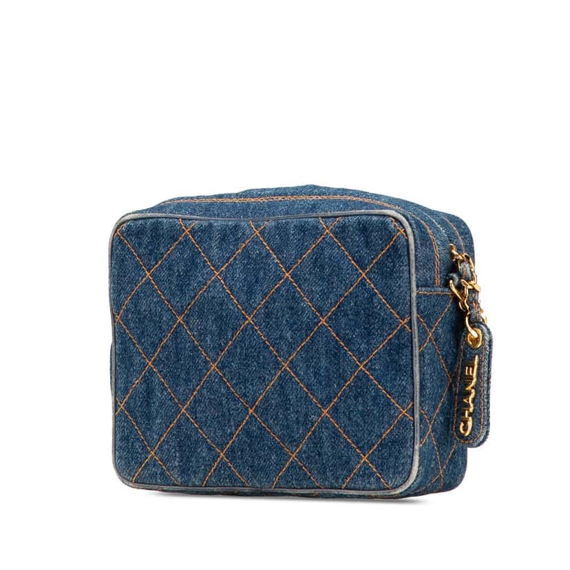 Chanel CC Quilted Denim Turnlock Camera Bag Blue Denim Good condition - Back View