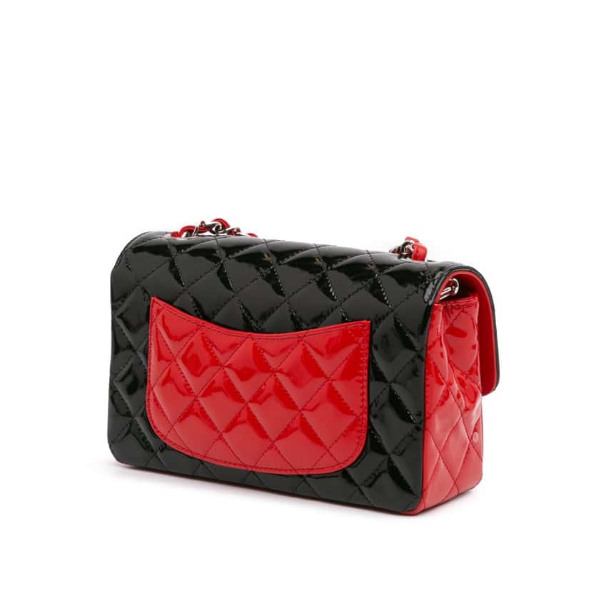 Chanel Mini Rectangular Bicolor Patent Single Flap Red Leather Good condition - Back View