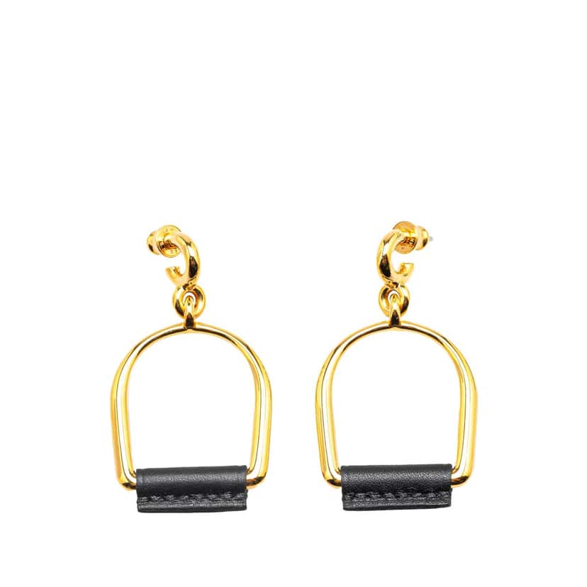 Hermès Large Gold Plated Heritage Equestre Etrier Push Back Earrings Gold Metal Good condition - Front View