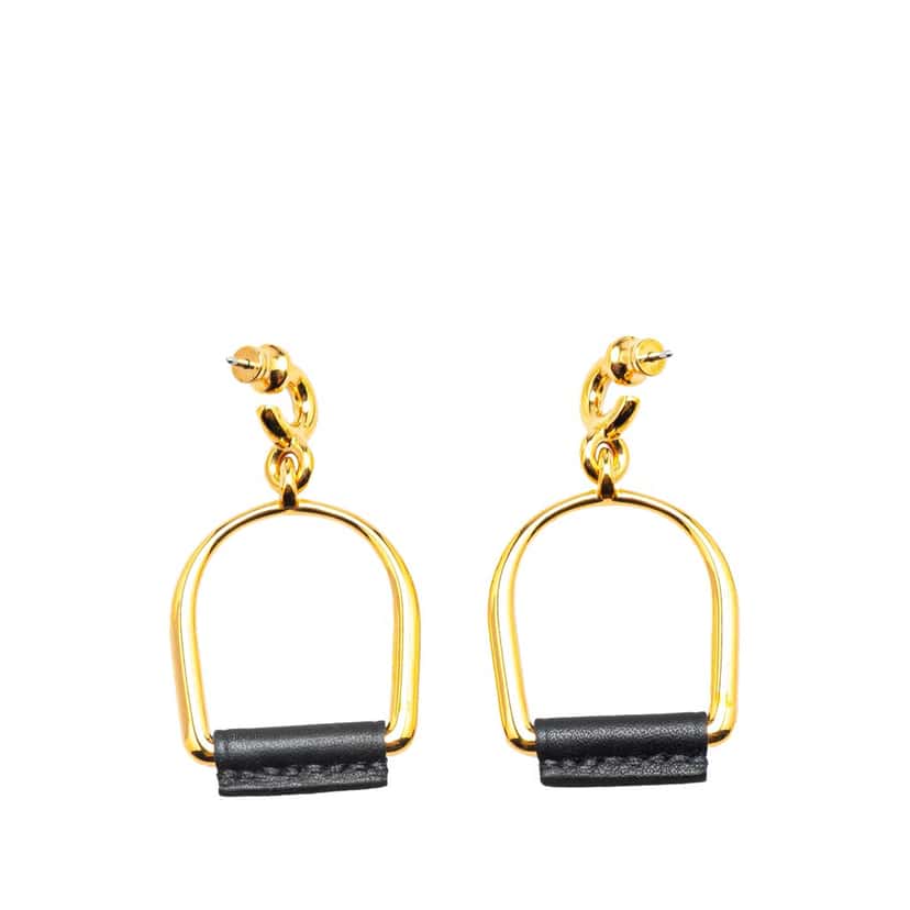 Hermès Large Gold Plated Heritage Equestre Etrier Push Back Earrings Gold Metal Good condition - Back View