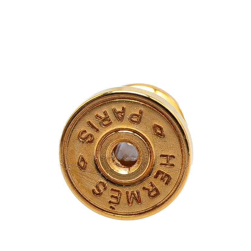 Hermès Large Gold Plated Heritage Equestre Etrier Push Back Earrings Gold Metal Good condition - Model View