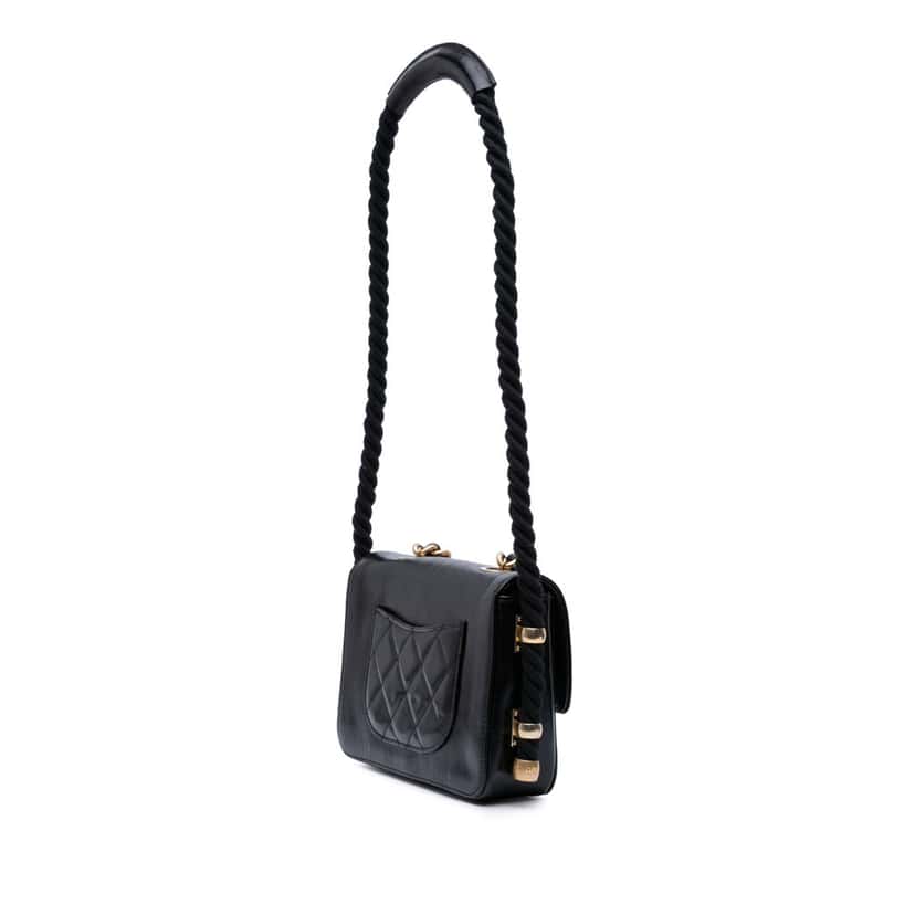 Chanel Crumpled Calfskin En Vogue Rope Flap Black Leather Good condition - Back View