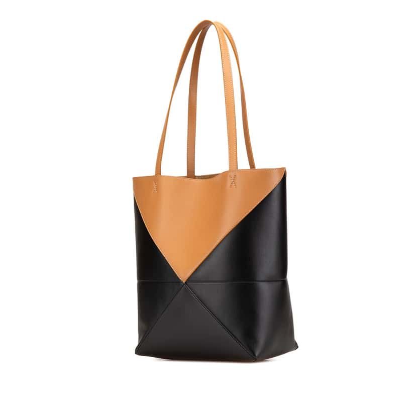 Loewe Medium Bicolor Calfskin Puzzle Fold Tote Black Leather Good condition - Back View