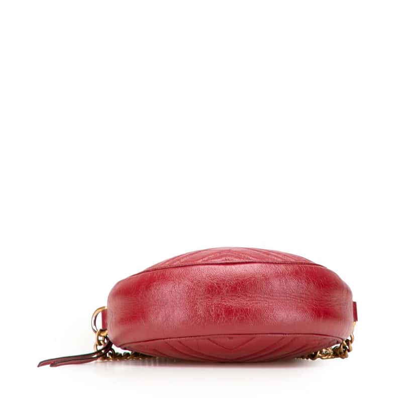 Gucci Mini GG Marmont Matelasse Leather Round Crossbody Red Leather Good condition - Inside View