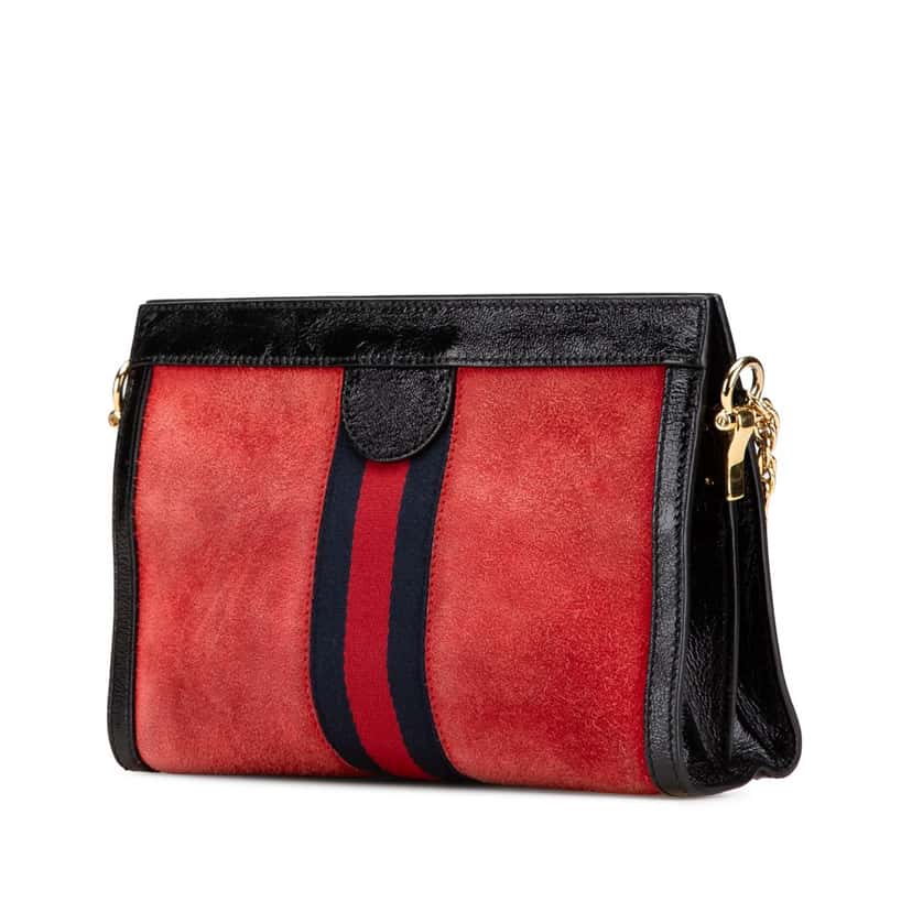 Gucci Small Suede Ophidia Chain Crossbody Red Leather Good condition - Back View