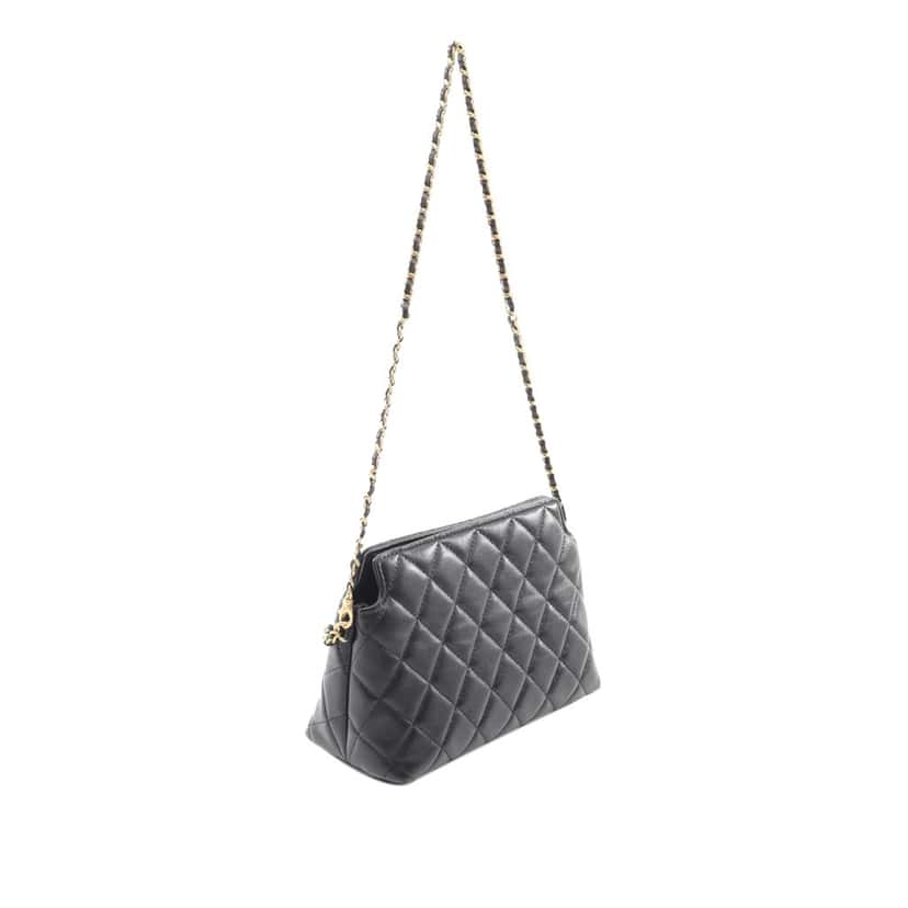 Chanel Quilted Lambskin Leo Shoulder Bag Black Leather Good condition - Back View