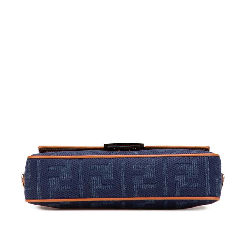 Fendi Zucca Embroidered Denim Baguette Satchel Blue Denim Good condition - Inside View